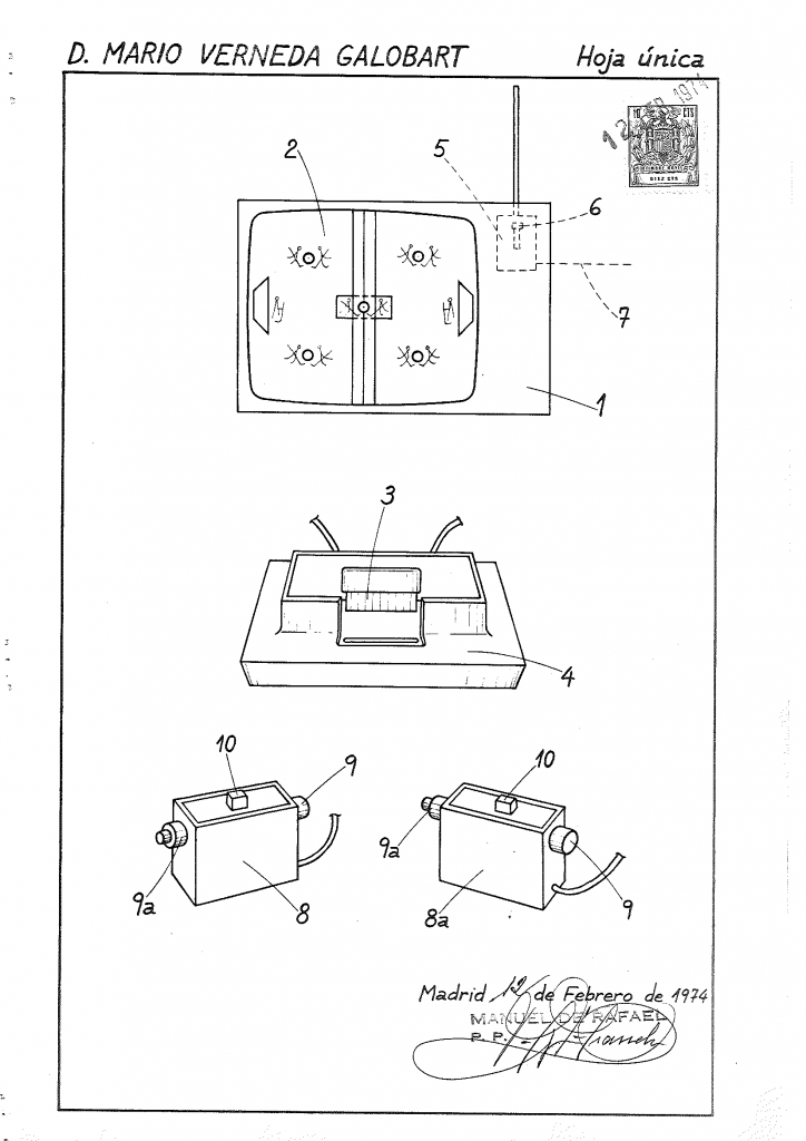 Patente de "Juego electrónico para aparatos de televisión" de Mario Verneda Galobart.