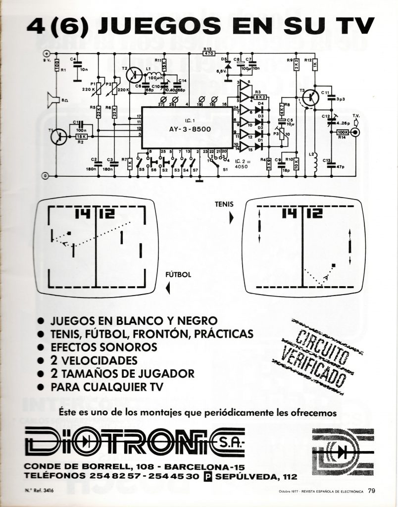 Publicidad de chip AY-3-8500 en la Revista Española de Electrónica de Octubre de 1977